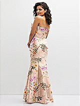 Rear View Thumbnail - Butterfly Botanica Pink Sand Floral Strapless Satin Fit and Flare Dress with Crumb-Catcher Bodice