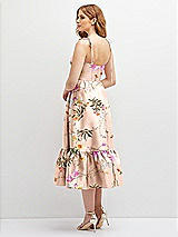 Rear View Thumbnail - Butterfly Botanica Pink Sand Floral Shirred Ruffle Hem Midi Dress with Self-Tie Spaghetti Straps and Pockets