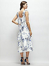 Alt View 3 Thumbnail - Cottage Rose Larkspur Floral Bow-Shoulder Satin Midi Dress with Asymmetrical Tiered Skirt