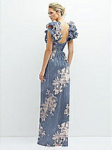 Alt View 3 Thumbnail - French Blue Gold Foil Dramatic Ruffle Edge Convertible Strap Metallic Pleated Maxi Dress with Floral Gold Foil Print