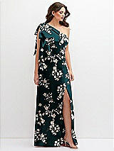 Front View Thumbnail - Vintage Primrose Floral One-Shoulder Satin Maxi Dress with Chic Oversized Shoulder Bow