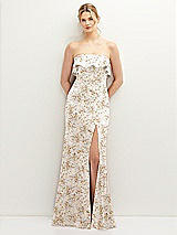 Front View Thumbnail - Golden Hour Floral Soft Ruffle Cuff Strapless Trumpet Dress with Front Slit