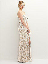 Side View Thumbnail - Golden Hour Floral Soft Ruffle Cuff Strapless Trumpet Dress with Front Slit