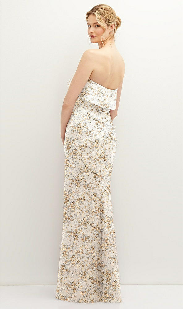 Back View - Golden Hour Floral Soft Ruffle Cuff Strapless Trumpet Dress with Front Slit