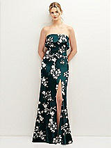 Front View Thumbnail - Vintage Primrose Floral Soft Ruffle Cuff Strapless Trumpet Dress with Front Slit