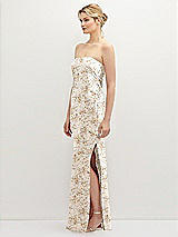 Side View Thumbnail - Golden Hour Strapless Pull-On Floral Satin Column Dress with Side Seam Slit