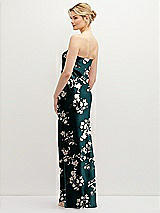 Rear View Thumbnail - Vintage Primrose Strapless Pull-On Floral Satin Column Dress with Side Seam Slit
