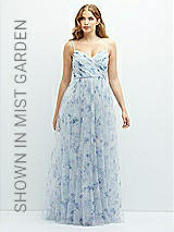 Front View Thumbnail - Rose Garden Floral Ruched Wrap Bodice Tulle Dress with Long Full Skirt