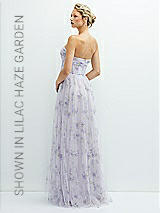 Alt View 1 Thumbnail - Mist Garden Floral Strapless Twist Cup Corset Tulle Dress with Long Full Skirt