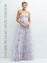 Front View Thumbnail - Mist Garden Floral Strapless Twist Cup Corset Tulle Dress with Long Full Skirt