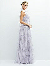 Side View Thumbnail - Lilac Haze Garden Floral Scarf Tie One-Shoulder Tulle Dress with Long Full Skirt