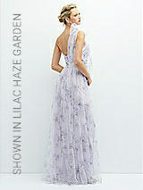 Alt View 2 Thumbnail - Mist Garden Floral Scarf Tie One-Shoulder Tulle Dress with Long Full Skirt