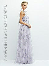 Side View Thumbnail - Mist Garden Floral Scarf Tie One-Shoulder Tulle Dress with Long Full Skirt