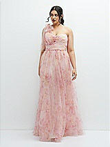 Front View Thumbnail - Rose Garden Floral Scarf Tie One-Shoulder Tulle Dress with Long Full Skirt