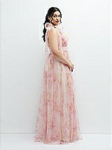 Side View Thumbnail - Rose Garden Floral Scarf Tie One-Shoulder Tulle Dress with Long Full Skirt