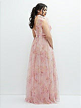 Rear View Thumbnail - Rose Garden Floral Scarf Tie One-Shoulder Tulle Dress with Long Full Skirt