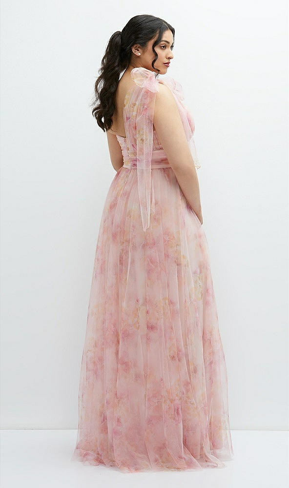 Back View - Rose Garden Floral Scarf Tie One-Shoulder Tulle Dress with Long Full Skirt