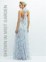 Alt View 1 Thumbnail - Lilac Haze Garden Floral Tie-Back Halter Tulle Dress with Long Full Skirt & Rosette Detail