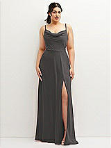 Front View Thumbnail - Caviar Gray Soft Cowl-Neck A-Line Maxi Dress with Adjustable Straps