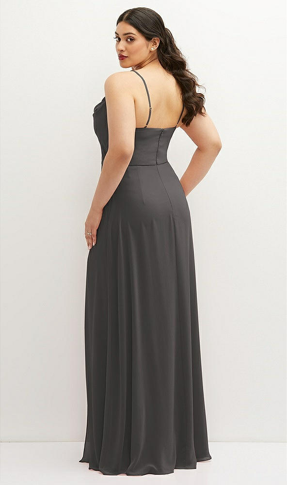 Back View - Caviar Gray Soft Cowl-Neck A-Line Maxi Dress with Adjustable Straps