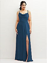 Front View Thumbnail - Dusk Blue Soft Cowl-Neck A-Line Maxi Dress with Adjustable Straps