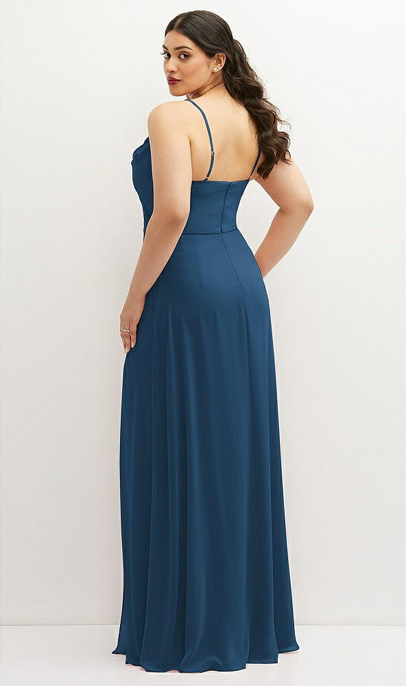 Back View - Dusk Blue Soft Cowl-Neck A-Line Maxi Dress with Adjustable Straps