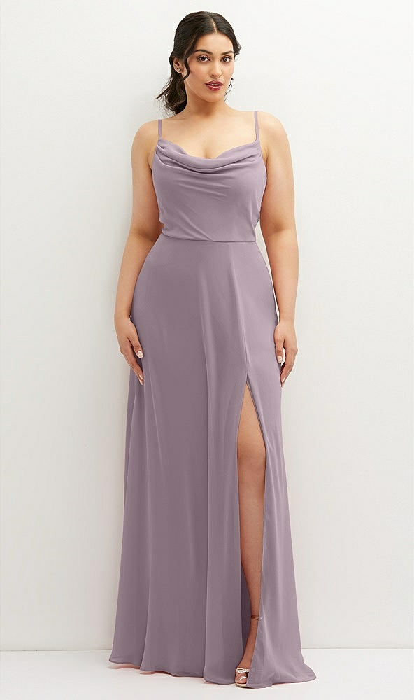Front View - Lilac Dusk Soft Cowl-Neck A-Line Maxi Dress with Adjustable Straps