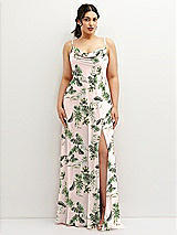 Front View Thumbnail - Palm Beach Print Soft Cowl-Neck A-Line Maxi Dress with Adjustable Straps