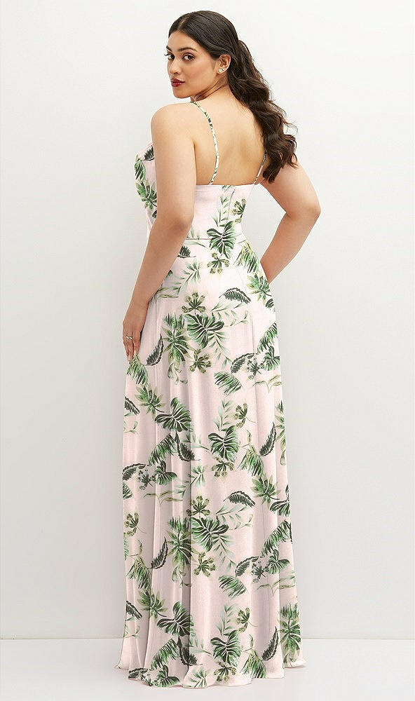 Back View - Palm Beach Print Soft Cowl-Neck A-Line Maxi Dress with Adjustable Straps