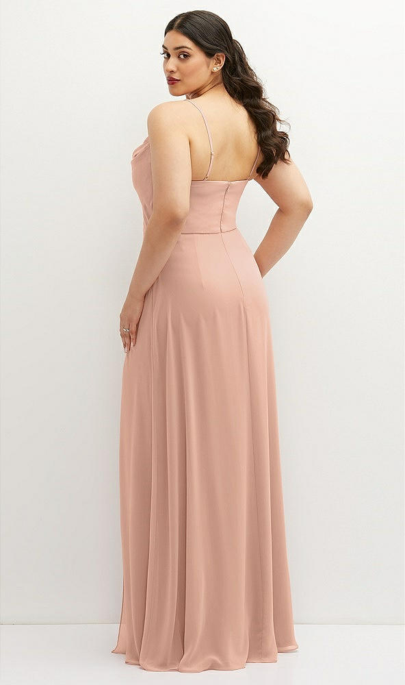 Back View - Pale Peach Soft Cowl-Neck A-Line Maxi Dress with Adjustable Straps