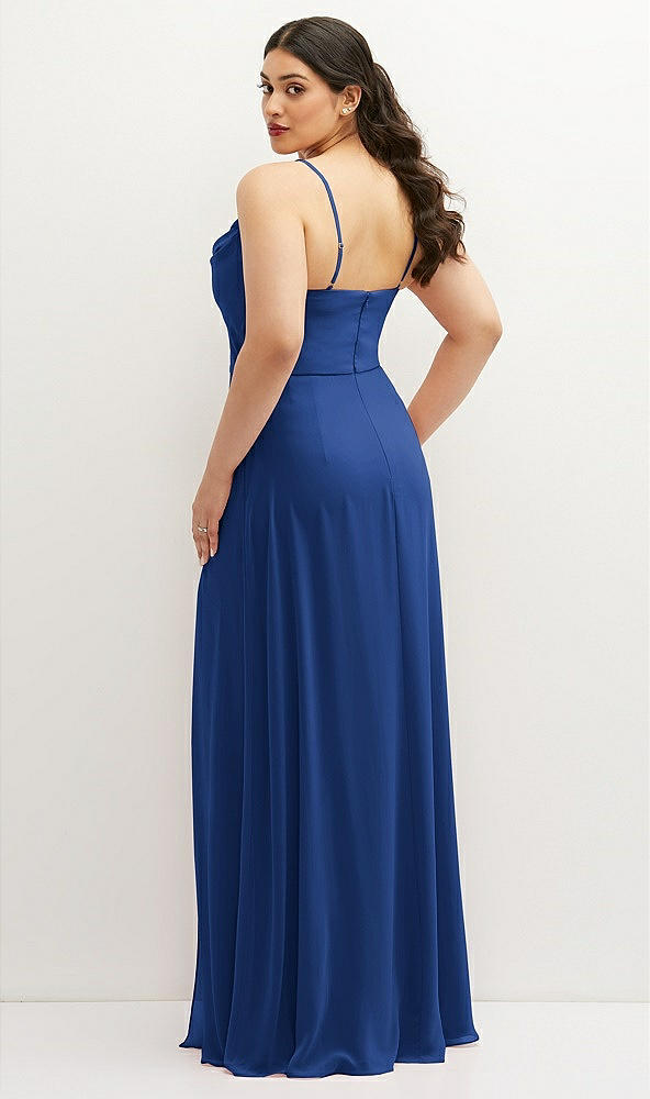 Back View - Classic Blue Soft Cowl-Neck A-Line Maxi Dress with Adjustable Straps