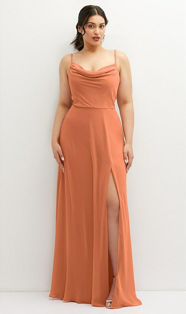 Front View - Sweet Melon Soft Cowl-Neck A-Line Maxi Dress with Adjustable Straps