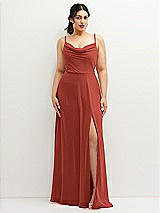 Front View Thumbnail - Amber Sunset Soft Cowl-Neck A-Line Maxi Dress with Adjustable Straps