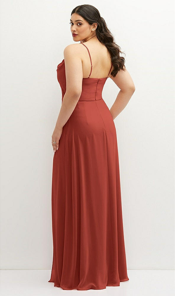 Back View - Amber Sunset Soft Cowl-Neck A-Line Maxi Dress with Adjustable Straps