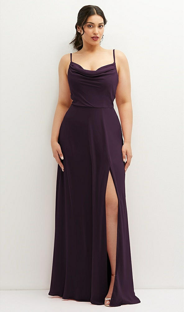 Front View - Aubergine Soft Cowl-Neck A-Line Maxi Dress with Adjustable Straps