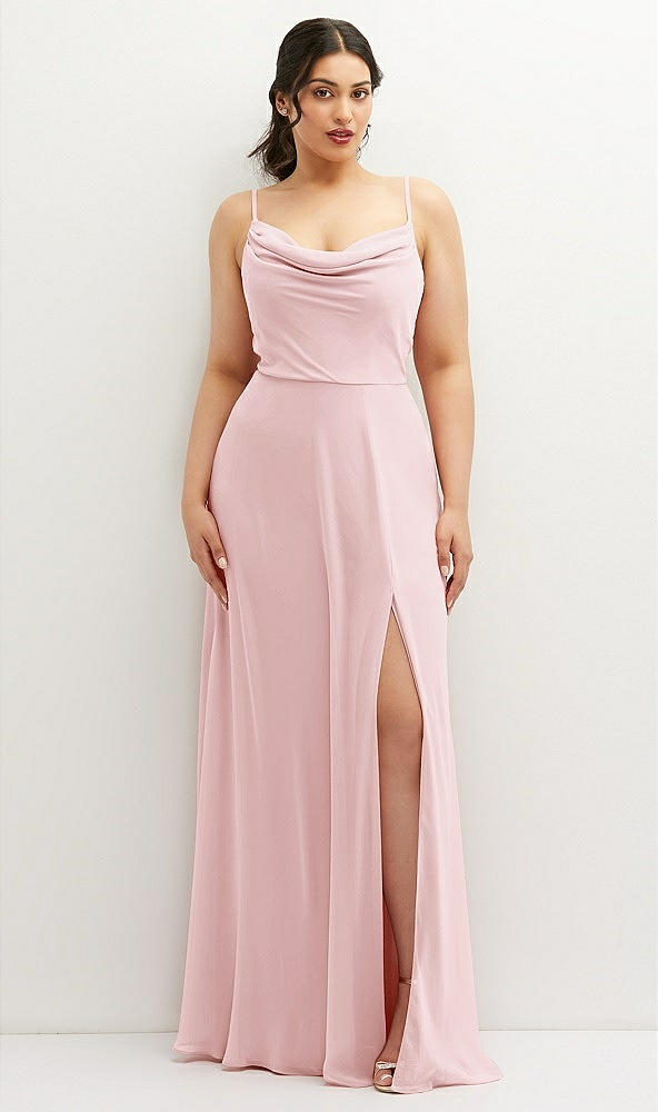 Front View - Ballet Pink Soft Cowl-Neck A-Line Maxi Dress with Adjustable Straps
