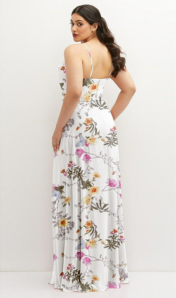 Back View - Butterfly Botanica Ivory Soft Cowl-Neck A-Line Maxi Dress with Adjustable Straps