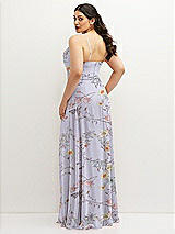 Rear View Thumbnail - Butterfly Botanica Silver Dove Soft Cowl-Neck A-Line Maxi Dress with Adjustable Straps