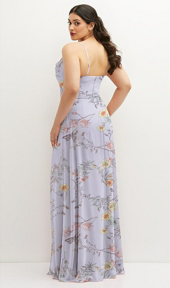 Back View - Butterfly Botanica Silver Dove Soft Cowl-Neck A-Line Maxi Dress with Adjustable Straps