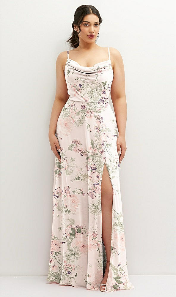 Front View - Blush Garden Soft Cowl-Neck A-Line Maxi Dress with Adjustable Straps