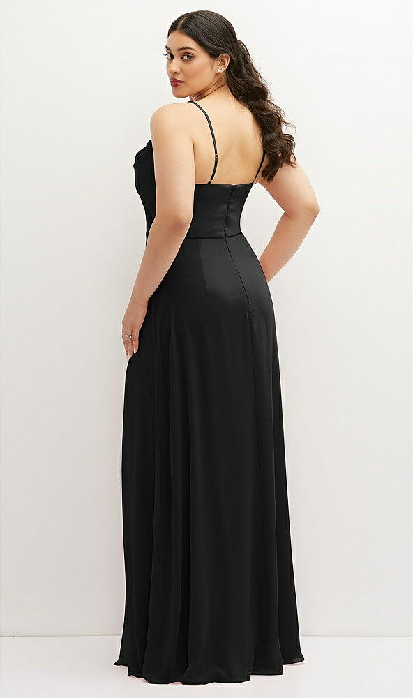 Back View - Black Soft Cowl-Neck A-Line Maxi Dress with Adjustable Straps