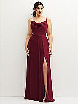 Front View Thumbnail - Burgundy Soft Cowl-Neck A-Line Maxi Dress with Adjustable Straps