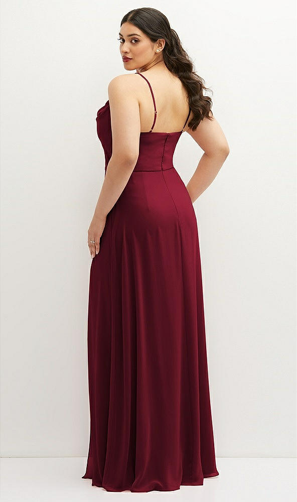 Back View - Burgundy Soft Cowl-Neck A-Line Maxi Dress with Adjustable Straps