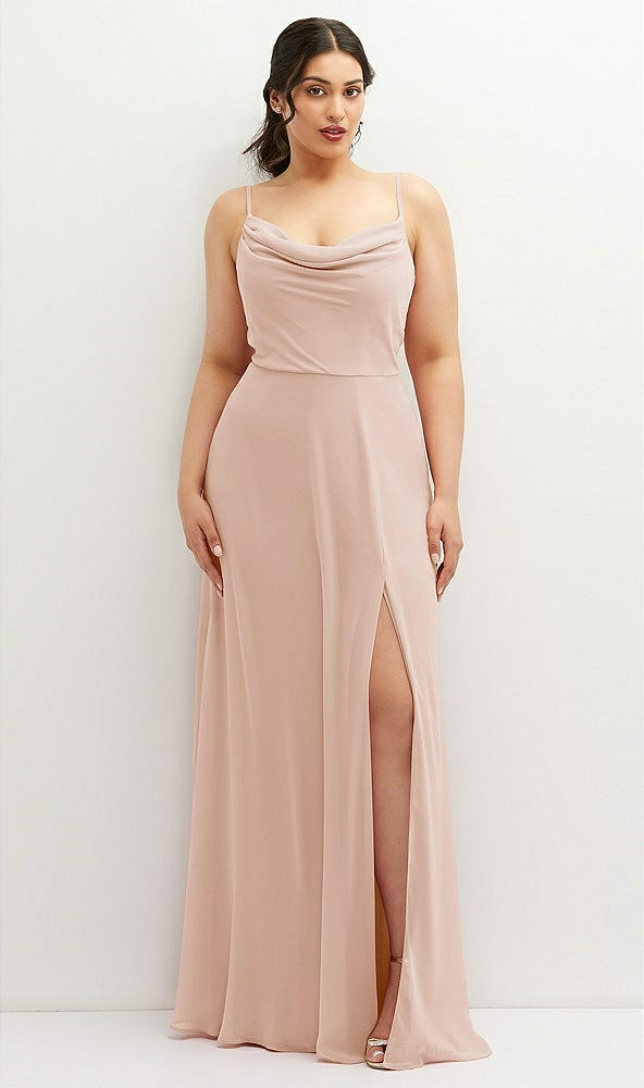 Front View - Cameo Soft Cowl-Neck A-Line Maxi Dress with Adjustable Straps