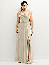 Front View Thumbnail - Champagne Soft Cowl-Neck A-Line Maxi Dress with Adjustable Straps
