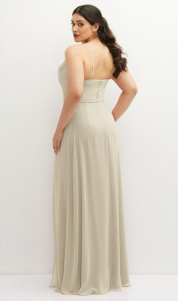 Back View - Champagne Soft Cowl-Neck A-Line Maxi Dress with Adjustable Straps