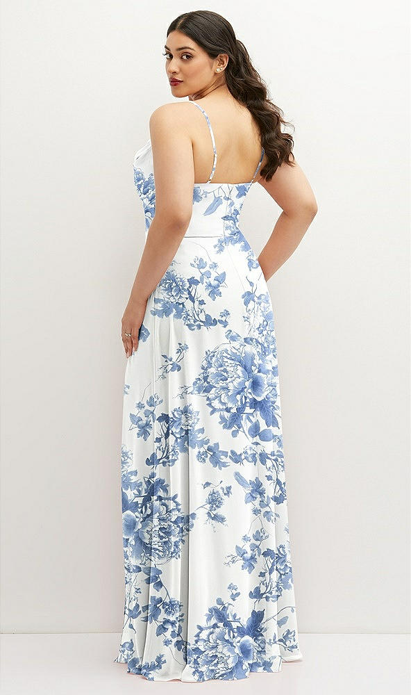 Back View - Cottage Rose Dusk Blue Soft Cowl-Neck A-Line Maxi Dress with Adjustable Straps