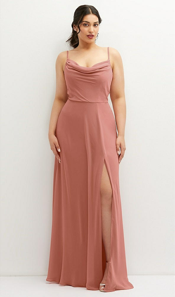 Front View - Desert Rose Soft Cowl-Neck A-Line Maxi Dress with Adjustable Straps