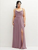 Front View Thumbnail - Dusty Rose Soft Cowl-Neck A-Line Maxi Dress with Adjustable Straps