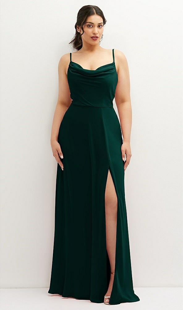 Front View - Evergreen Soft Cowl-Neck A-Line Maxi Dress with Adjustable Straps